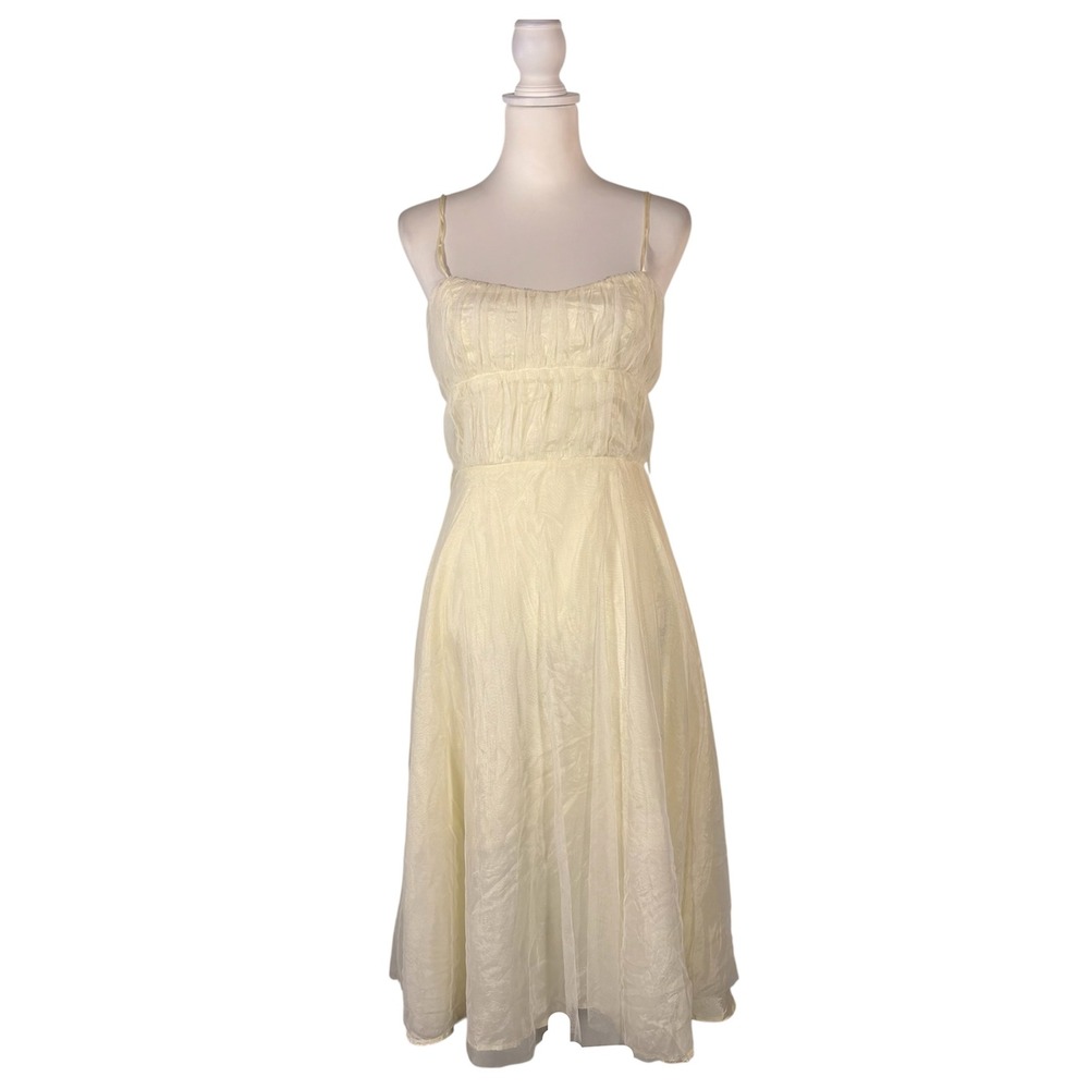 90s Y2K Cream Sweetheart A-Line Dress Women's XS Midi Fairy Princess Angel Retro